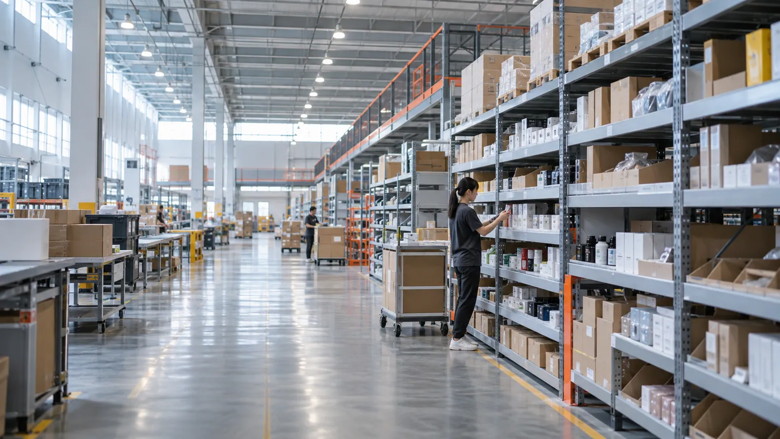 Warehouse inventory racks with ecommerce stock